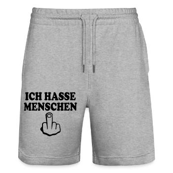 Ich hasse menschen Mittelfinger - Stanley/Stella Unisex Bio Joggingshorts Trainer  - Grau meliert - Vorne - Nik (191cm) & Marisol (170cm)