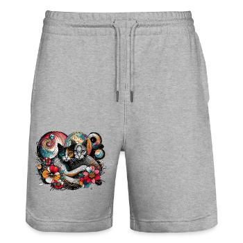 Kosmisches Katzengeflüster - Stanley/Stella Unisex Bio Joggingshorts Trainer  - Grau meliert - Vorne - Nik (191cm) & Marisol (170cm)