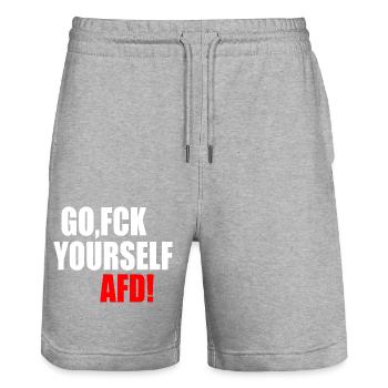 go fuck yourself afd - fck afd - Stanley/Stella Unisex Bio Joggingshorts Trainer  - Grau meliert - Vorne - Nik (191cm) & Marisol (170cm)