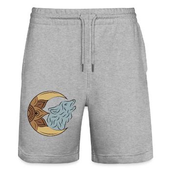 L’art du loup de lune - Short de jogging bio TRAINER Stanley/Stella unisexe - gris chiné - Devant - Nik (191cm) & Marisol (170cm)