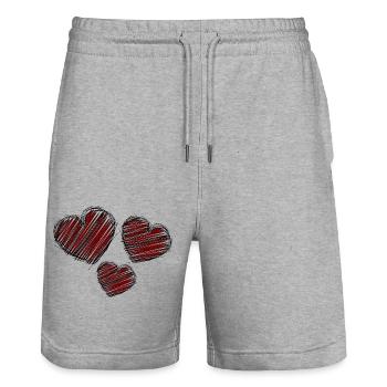 CŒUR. CŒURS. HEART. BISOU. SMACK. BISOUS. - Short de jogging bio TRAINER Stanley/Stella unisexe - gris chiné - Devant - Nik (191cm) & Marisol (170cm)