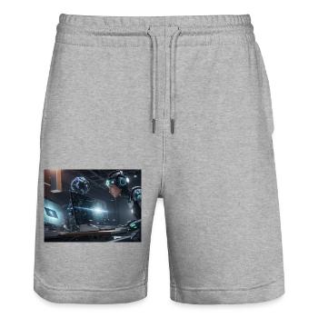 Synthese der Technologie-Zukunft - Stanley/Stella Unisex Bio Joggingshorts Trainer  - Grau meliert - Vorne - Nik (191cm) & Marisol (170cm)