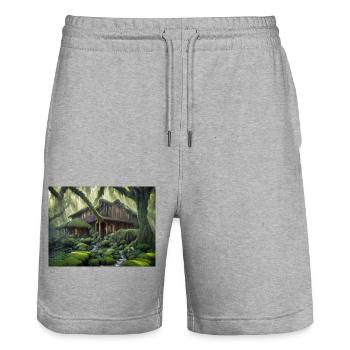 magical house in the woods - Stanley/Stella Trainer Unisex Organic Jogging Shorts - heather grey - Front - Nik (191cm) & Marisol (170cm)