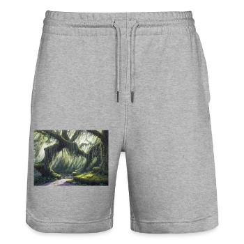 Forêt de magie - Short de jogging bio TRAINER Stanley/Stella unisexe - gris chiné - Devant - Nik (191cm) & Marisol (170cm)