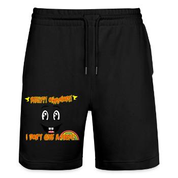 Really? Don't Give A Fuck Funny Cartoon Joke - Stanley/Stella Trainer Unisex Organic Jogging Shorts - black - Front - Nik (191cm) & Marisol (170cm)