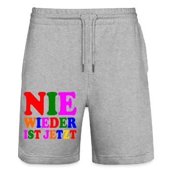 Nie wieder ist jetzt - Stanley/Stella Unisex Bio Joggingshorts Trainer  - Grau meliert - Vorne - Nik (191cm) & Marisol (170cm)