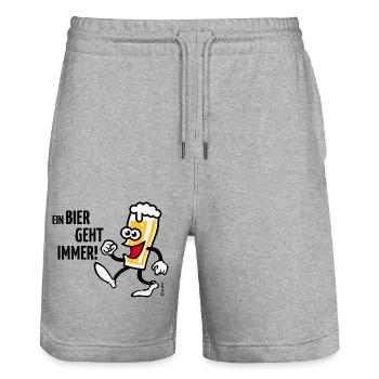 XEin Bier Geht Immer! (Bierchen Cartoon Smile 4C) - Stanley/Stella Unisex Bio Joggingshorts Trainer  - Grau meliert - Vorne - Nik (191cm) & Marisol (170cm)