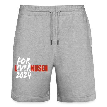 For Ever Leverkusen - J’aime Leverkusen - Dicton - Short de jogging bio TRAINER Stanley/Stella unisexe - gris chiné - Devant - Nik (191cm) & Marisol (170cm)