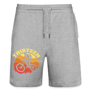 Turning 13 Mountain Bike Theme BMX Lover 13th - Stanley/Stella Trainer Unisex Organic Jogging Shorts - heather grey - Front - Nik (191cm) & Marisol (170cm)