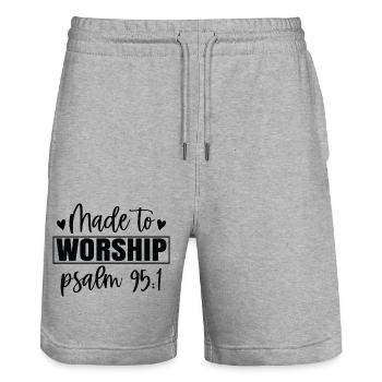 Made to worship - Stanley/Stella Trainer Unisex Organic Jogging Shorts - heather grey - Front - Nik (191cm) & Marisol (170cm)