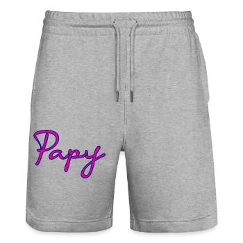 PAPY. FÊTE DES PÈRES. BONNE FÊTE PAPY. JE T'AIME. - Short de jogging bio TRAINER Stanley/Stella unisexe - gris chiné - Devant - Nik (191cm) & Marisol (170cm)