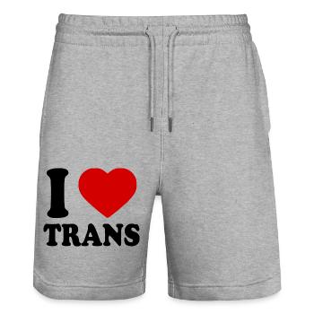 I love trans - Short de jogging bio TRAINER Stanley/Stella unisexe - gris chiné - Devant - Nik (191cm) & Marisol (170cm)