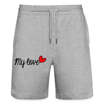 PAAR. ICH HABE GERADE GEHEIRATET. Junggesellinnenabschied. VALENTINSTAG. MARIES - Stanley/Stella Unisex Bio Joggingshorts Trainer  - Grau meliert - Vorne - Nik (191cm) & Marisol (170cm)