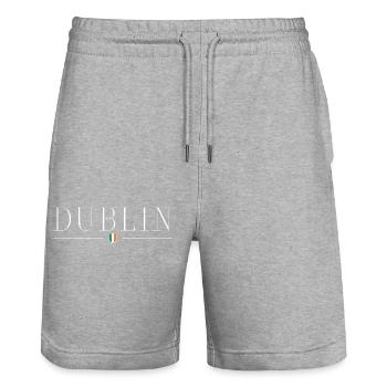 Dublin : culture, charme, joie de vivre - Short de jogging bio TRAINER Stanley/Stella unisexe - gris chiné - Devant - Nik (191cm) & Marisol (170cm)
