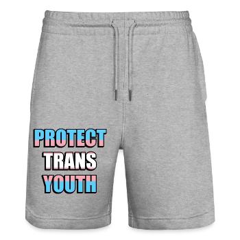 Protect Trans Youth - Stanley/Stella Trainer Unisex Organic Jogging Shorts - heather grey - Front - Nik (191cm) & Marisol (170cm)