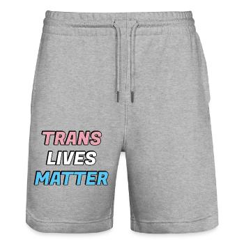 Trans lives matter - Stanley/Stella Trainer Unisex Organic Jogging Shorts - heather grey - Front - Nik (191cm) & Marisol (170cm)