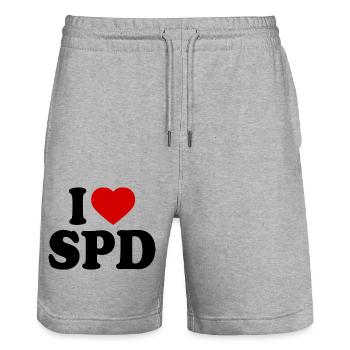 J’adore le spd - Short de jogging bio TRAINER Stanley/Stella unisexe - gris chiné - Devant - Nik (191cm) & Marisol (170cm)
