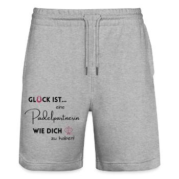 padel Paddel Partnerin Geschenk Tennis Glück ist - Stanley/Stella Unisex Bio Joggingshorts Trainer  - Grau meliert - Vorne - Nik (191cm) & Marisol (170cm)