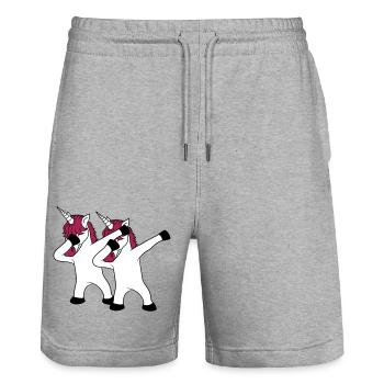 2 friends team couple crew party celebrate club dabbing - Stanley/Stella Trainer Unisex Organic Jogging Shorts - heather grey - Front - Nik (191cm) & Marisol (170cm)