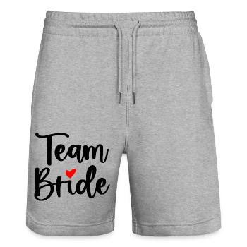 Équipe Mariée I Enterrement de vie de jeune fille Mariage mariée - Short de jogging bio TRAINER Stanley/Stella unisexe - gris chiné - Devant - Nik (191cm) & Marisol (170cm)