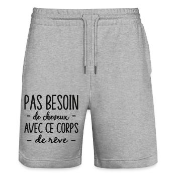 Humour Pas Besoin De Cheveux Avec Ce Corps De Rêve - Short de jogging bio TRAINER Stanley/Stella unisexe - gris chiné - Devant - Nik (191cm) & Marisol (170cm)