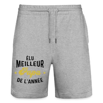 élu meilleur Papa de l'année - Short de jogging bio TRAINER Stanley/Stella unisexe - gris chiné - Devant - Nik (191cm) & Marisol (170cm)