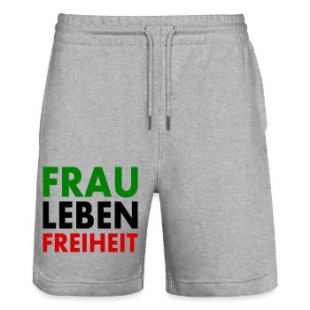 Frau leben freiheit - Stanley/Stella Unisex Bio Joggingshorts Trainer  - Grau meliert - Vorne - Nik (191cm) & Marisol (170cm)