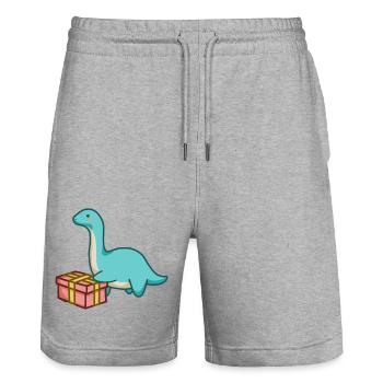 hugadino dino with gift, cute dinosaur - Stanley/Stella Trainer Unisex Organic Jogging Shorts - heather grey - Front - Nik (191cm) & Marisol (170cm)