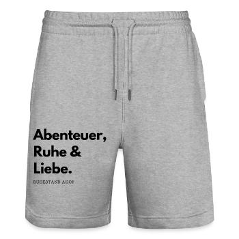 Ruhestand Ahoi! Abenteuer, Ruhe & Liebe. - Stanley/Stella Unisex Bio Joggingshorts Trainer  - Grau meliert - Vorne - Nik (191cm) & Marisol (170cm)