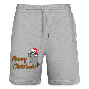 Merry Christmas Raccoon - Stanley/Stella Trainer Unisex Organic Jogging Shorts - heather grey - Front - Nik (191cm) & Marisol (170cm)