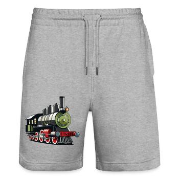 Steam locomotive - Stanley/Stella Trainer Unisex Organic Jogging Shorts - heather grey - Front - Nik (191cm) & Marisol (170cm)