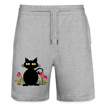Cat - Stanley/Stella Trainer Unisex Organic Jogging Shorts - heather grey - Front - Nik (191cm) & Marisol (170cm)