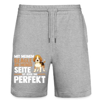 Dog Beagle - Stanley/Stella Trainer Unisex Organic Jogging Shorts - heather grey - Front - Nik (191cm) & Marisol (170cm)