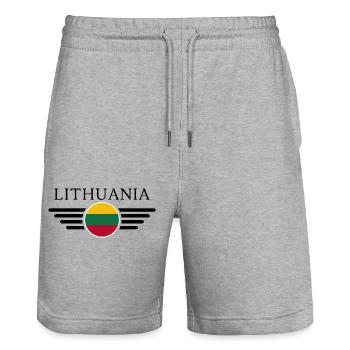 Litauen Stil T-Shirt - Stanley/Stella Unisex Bio Joggingshorts Trainer  - Grau meliert - Vorne - Nik (191cm) & Marisol (170cm)