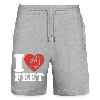 J’aime les pieds - Pieds - Soins des pieds - Pieds - Dicton - Short de jogging bio TRAINER Stanley/Stella unisexe - gris chiné - Devant - Nik (191cm) & Marisol (170cm)