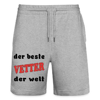 Der beste VETTER COUSIN der Welt - Stanley/Stella Unisex Bio Joggingshorts Trainer  - Grau meliert - Vorne - Nik (191cm) & Marisol (170cm)