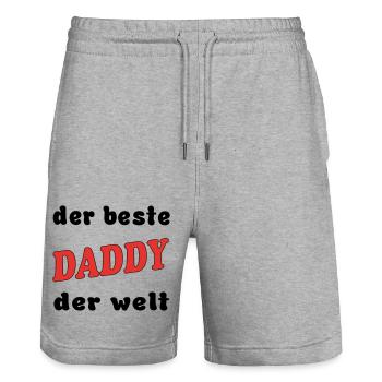 Der beste DADDY PAPA der welt - Short de jogging bio TRAINER Stanley/Stella unisexe - gris chiné - Devant - Nik (191cm) & Marisol (170cm)