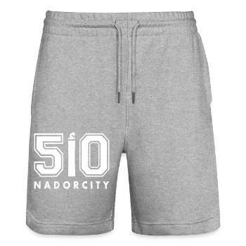 Nador kennzeichen ا 50 - Stanley/Stella Unisex Bio Joggingshorts Trainer  - Grau meliert - Vorne - Nik (191cm) & Marisol (170cm)