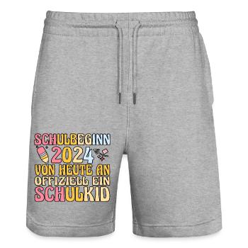 1. Klasse Schulkind Schulanfang Einschulung - Stanley/Stella Unisex Bio Joggingshorts Trainer  - Grau meliert - Vorne - Nik (191cm) & Marisol (170cm)