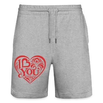 I love You - Valentine' Day - Love - Gift - Stanley/Stella Trainer Unisex Organic Jogging Shorts - heather grey - Front - Nik (191cm) & Marisol (170cm)