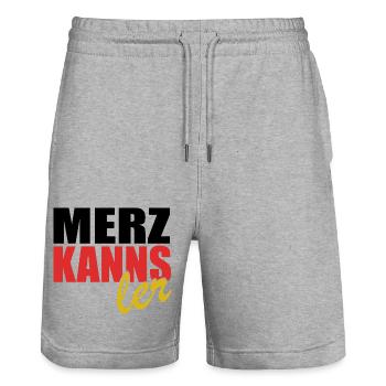 Merz kanns - Kanzler - Kanzlerkandidat - Stanley/Stella Unisex Bio Joggingshorts Trainer  - Grau meliert - Vorne - Nik (191cm) & Marisol (170cm)