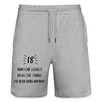 18 - Stanley/Stella Trainer Unisex Organic Jogging Shorts - heather grey - Front - Nik (191cm) & Marisol (170cm)