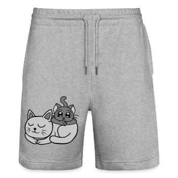 Freunde 2 Katzen aufeinander - Stanley/Stella Unisex Bio Joggingshorts Trainer  - Grau meliert - Vorne - Nik (191cm) & Marisol (170cm)