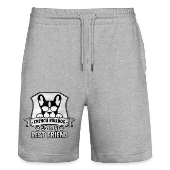 Le bouledogue français est mon meilleur ami - Short de jogging bio TRAINER Stanley/Stella unisexe - gris chiné - Devant - Nik (191cm) & Marisol (170cm)