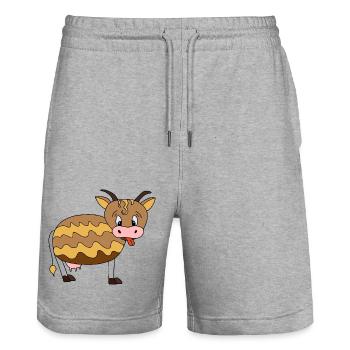 Cow - Stanley/Stella Trainer Unisex Organic Jogging Shorts - heather grey - Front - Nik (191cm) & Marisol (170cm)