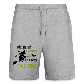 witch all year - Stanley/Stella Unisex Bio Joggingshorts Trainer  - Grau meliert - Vorne - Nik (191cm) & Marisol (170cm)