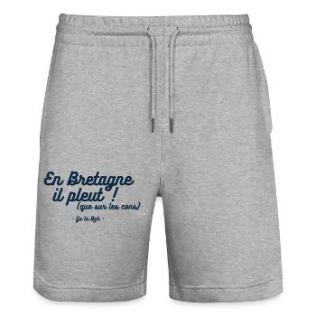 Pluie Bretonne Sélective (que sur les cons) - Short de jogging bio TRAINER Stanley/Stella unisexe - gris chiné - Devant - Nik (191cm) & Marisol (170cm)