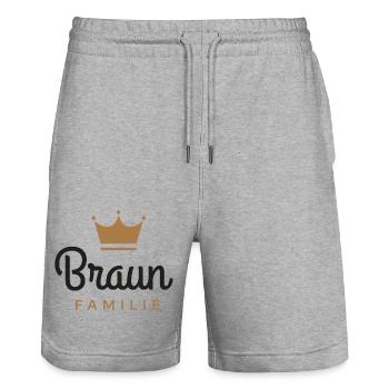 Braun-Familie - Stanley/Stella Unisex Bio Joggingshorts Trainer  - Grau meliert - Vorne - Nik (191cm) & Marisol (170cm)