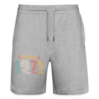 January 1971 Birthday January 1971 Retro - Stanley/Stella Trainer Unisex Organic Jogging Shorts - heather grey - Front - Nik (191cm) & Marisol (170cm)