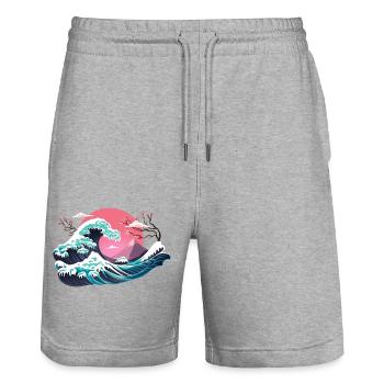 Hokusai Winter - Stanley/Stella Trainer Unisex Organic Jogging Shorts - heather grey - Front - Nik (191cm) & Marisol (170cm)